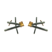 'Black and gold' chunky rutile studs set with emerald cut citrine