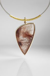 Silver and 24Ct Gold Necklace with Rutilated Quartz and Diamonds