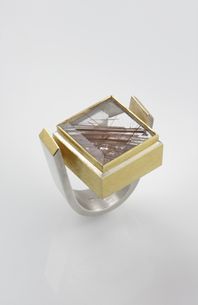 Silver and 24Ct Gold Ring with Brown Rutilated Quartz