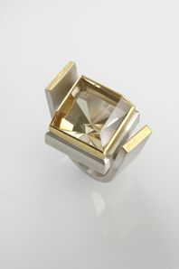 Silver and 24Ct Gold Ring with Champagne Quartz