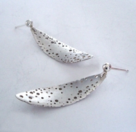 Silver curved leaf drop earrings