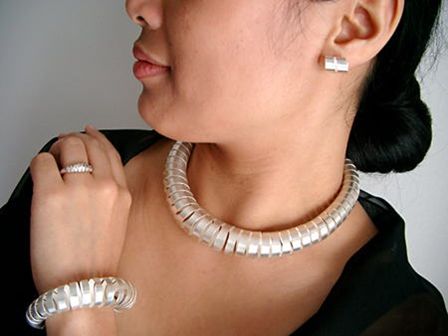 Silver spiral set - satin finish: Spiral necklace,
