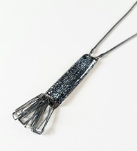 Blue and Black Enamel Pendant with Rectangular Wire