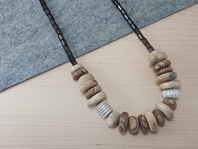 Ridge Necklace, Zebrano wood, silver and smoky quartz