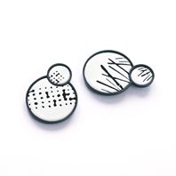 Dot and line enamel duo brooches