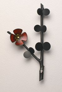 Ikebana brooch with red enamel