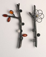 ikebana brooches with carnelian and gold