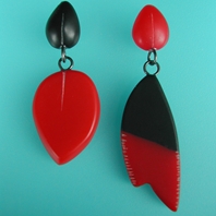 red and black odd drop earrings