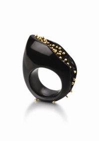 Whitby jet ring with 18CT gold granulation