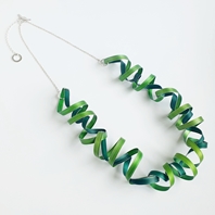Forest Green and Lime Ribbon Coil Necklace