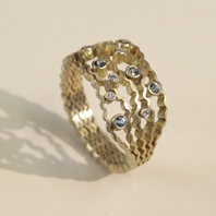 Strata Ring - 5 layers, Blue Sapphire & Diamonds