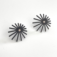 Ear studs, oxidised silver, diamonds