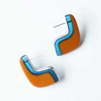 L shape orange & Blue earrings