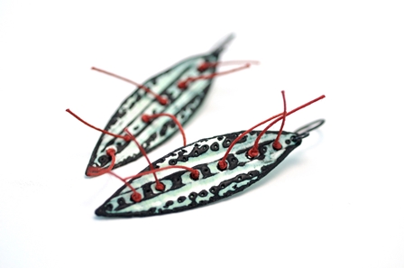 Pistachio Earrings with red thread