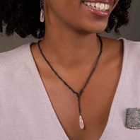 Crochet chain and rose quartz necklace - photo by Stacey Bentley